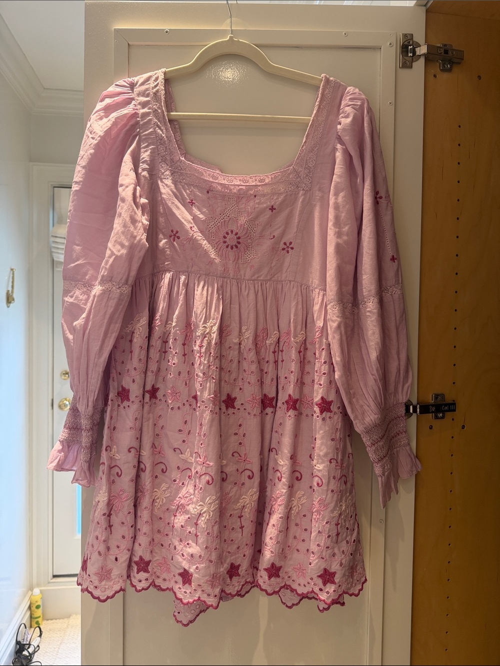 LoveShackFancy Pink Embroidered Mini Dress- Cotton
